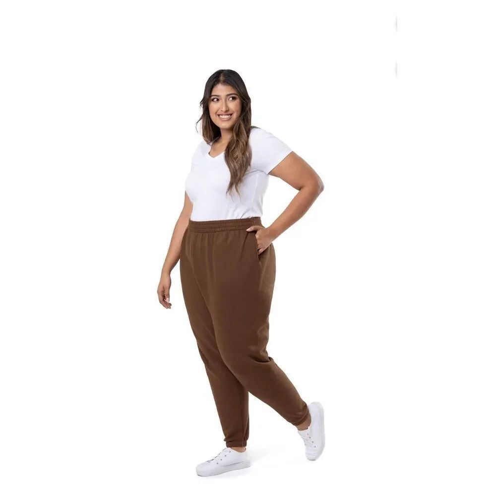 Terra & Sky Women's Plus Size 1X 16W-18W Cotton Blend Fleece Sweatpants Brown